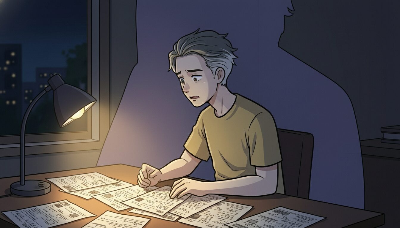 夜中に求人票を眺める男性