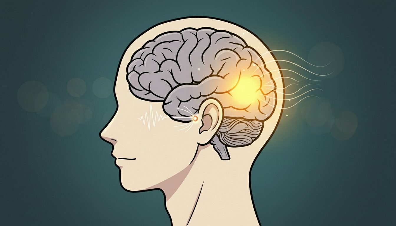 音楽を聴くと視覚野が活性化する脳のイラスト