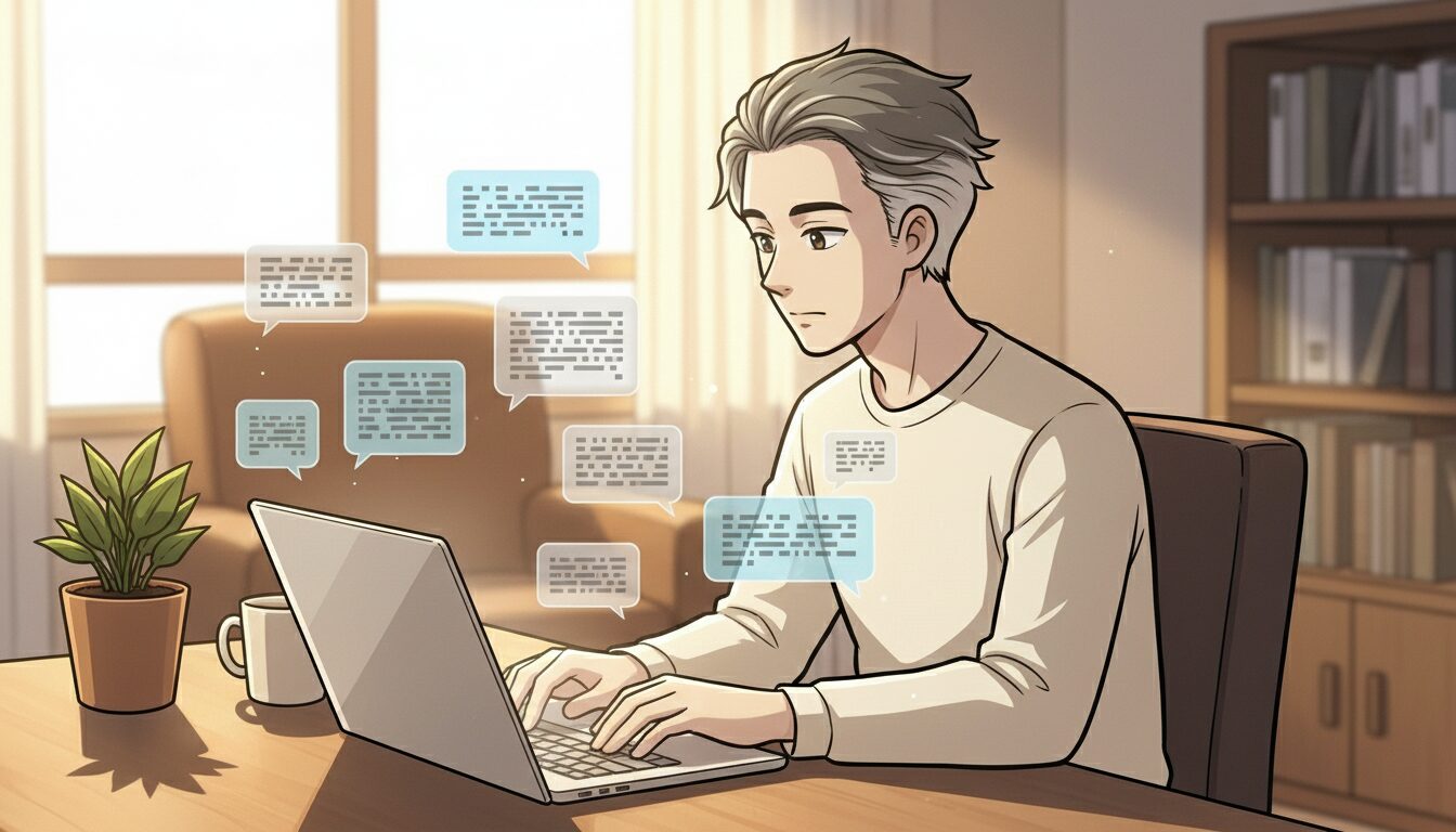 テキストベースのコミュニケーションで働く男性