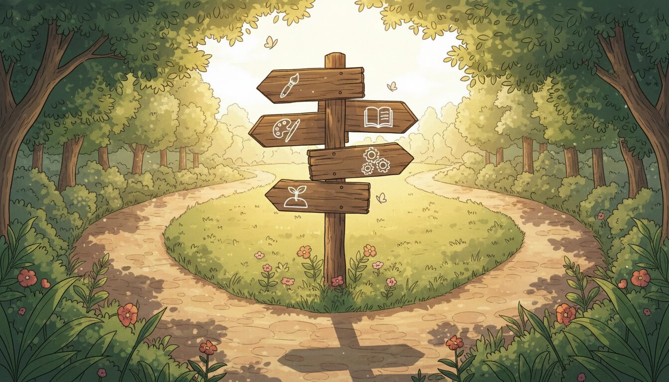 就労移行支援の利用ステップを示す標識のイラスト